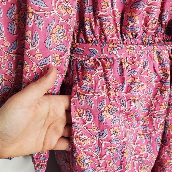 J Crew Womens Pink Floral Embroidered Tassel Romper Size 4 Long Sleeve Pockets - Picture 2 of 11